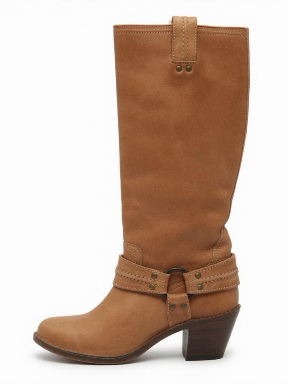 Vintage FRYE Classic Tan Leather Knee-High harness Riding Boots sz 9.5